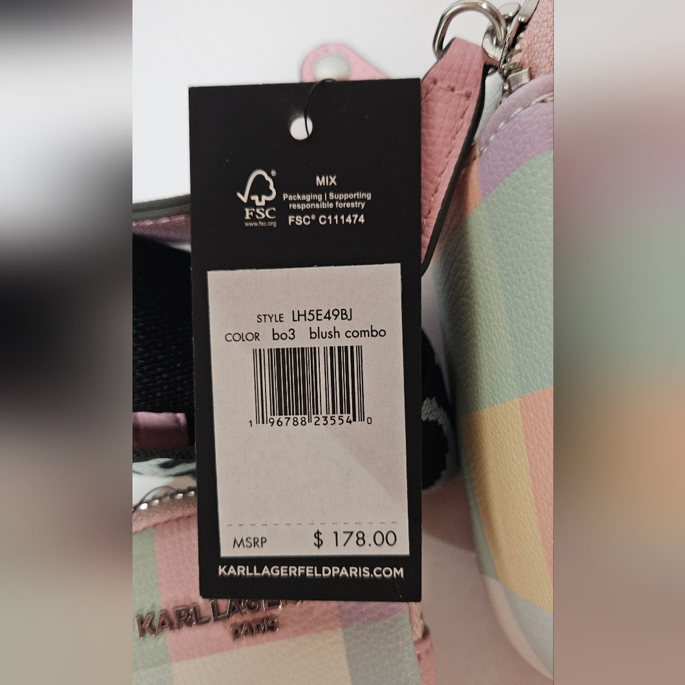 NWT Karl Lagerfeld PastelCheckered Color Block Camera Crossbody Bag - Picture 5 of 7